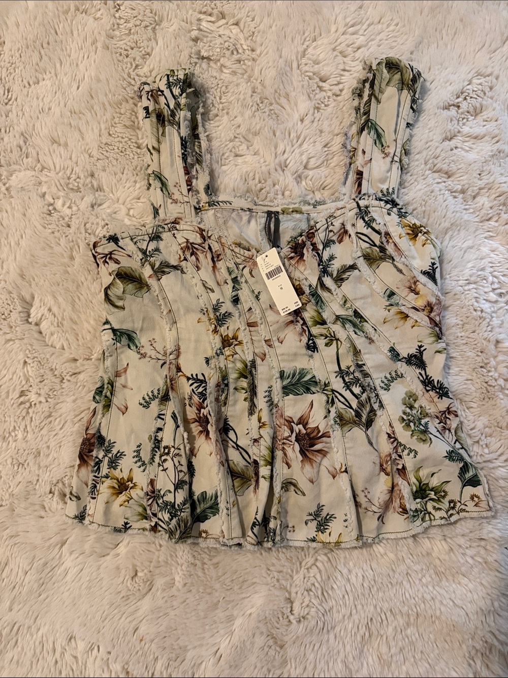 Anthropologie Botanical Square-Neck Camisole - Sage & Cream